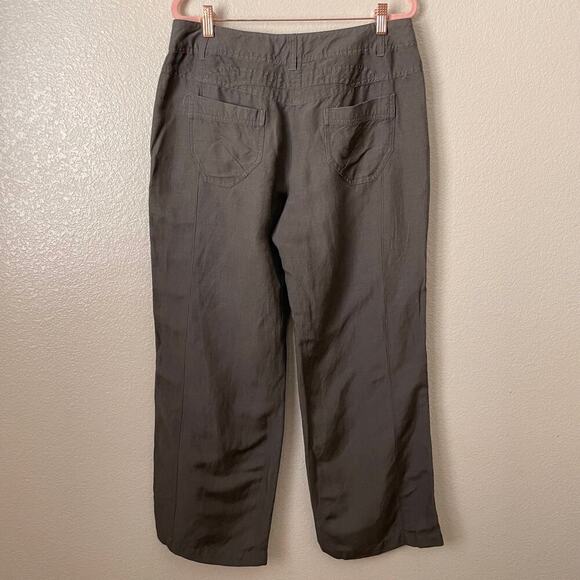 Sandro Pants Womens Size 12 Petite Brown Linen Blend Straight Leg Drawstring - Picture 9 of 11